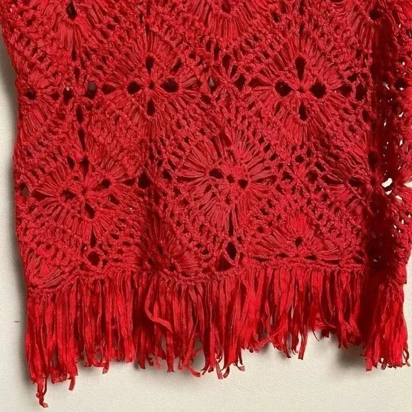 Chico’s Red Crochet Fringe Top Boho Festival Vacation Knit Blouse Size 0 Small - Picture 4 of 11